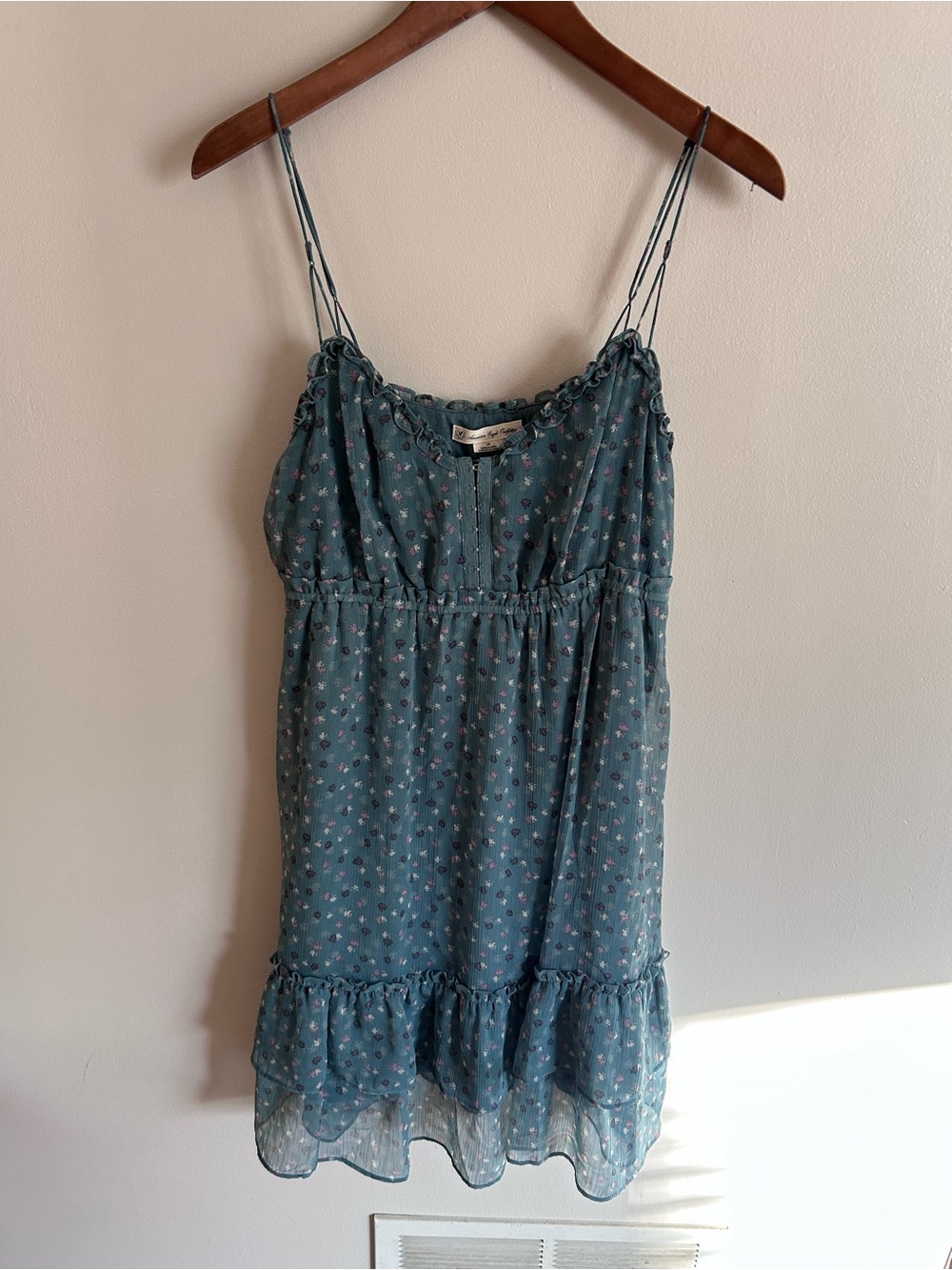 American Eagle | y2k blue floral print ruffle hem summer dress